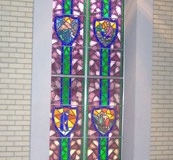 One of the stained glass windows in the sanctuary