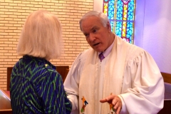Pastor Ted T. Fielland welcomes each parishioner and visitor on Sunday mornings.